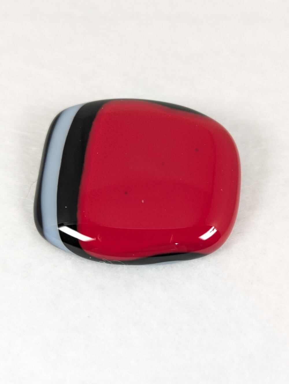 Vtg Handcrafted Fused Glass Brooch Red, Black & White Art Deco Square Pin, 1.5"